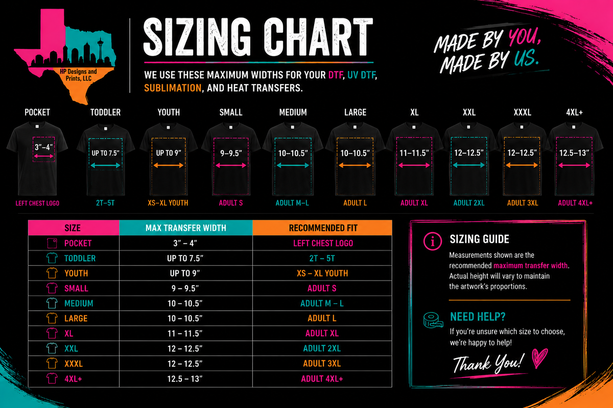 Sizing Guide – HP Designs & Prints